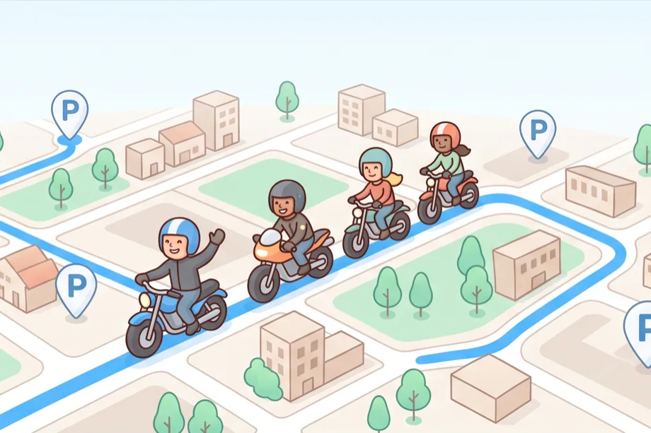 バイク乗りが地図で空き駐車場を見つけるメインビジュアル